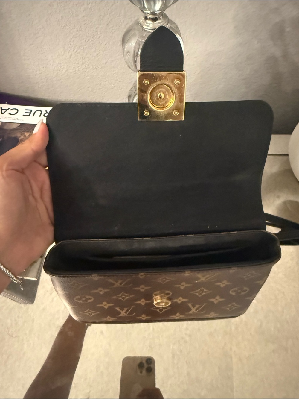 Louis Vuitton Monogram Satchel with Black Leather Top and Gold Hardware - Picture 2 of 4